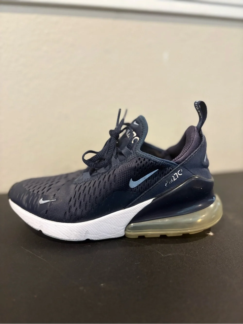 Nike Air Max 270 GS Navy White Mesh Sneakers Unisex Kids 4Y/5.5W  Athletic Shoes